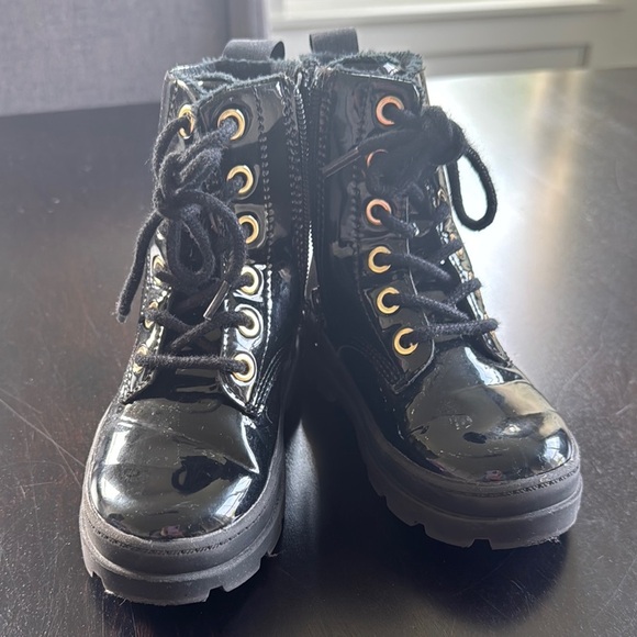 H&M Black Glossy Combat Boots with Chunky Sole - Picture 2 of 4